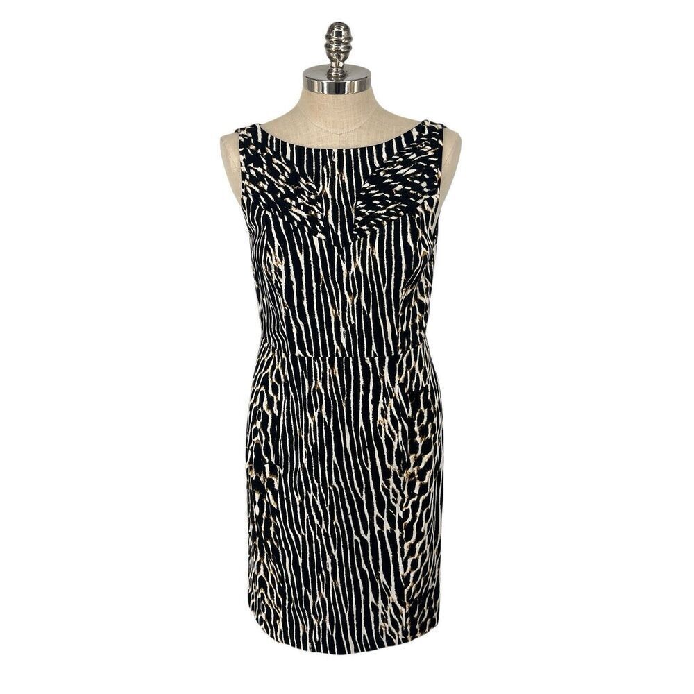 Vince Camuto Animal Zebra Print Sheath Dress Size 12 Career Cotton Spandex Blend